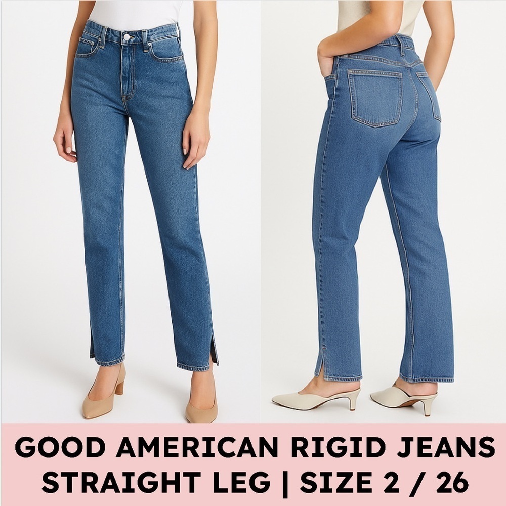 Good American ‘Good Boy’ Side-Slit Straight Jeans Blue941 (2/26) Rigid High Rise - Picture 13 of 13